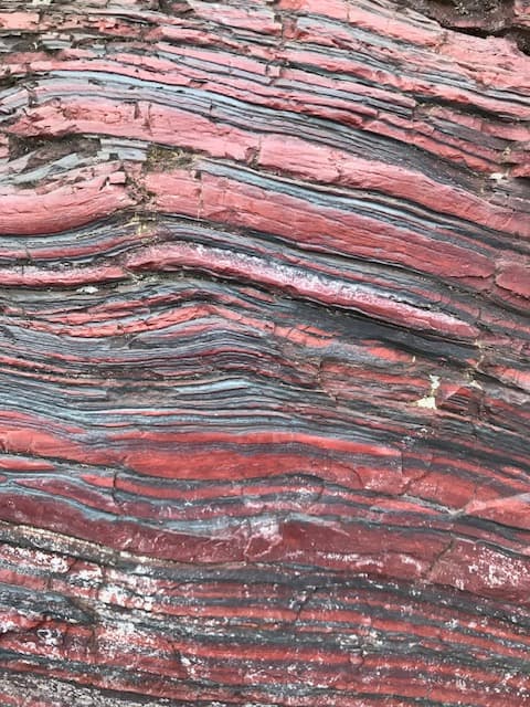 Layered red and gray banded iron formation at Jasper Knob